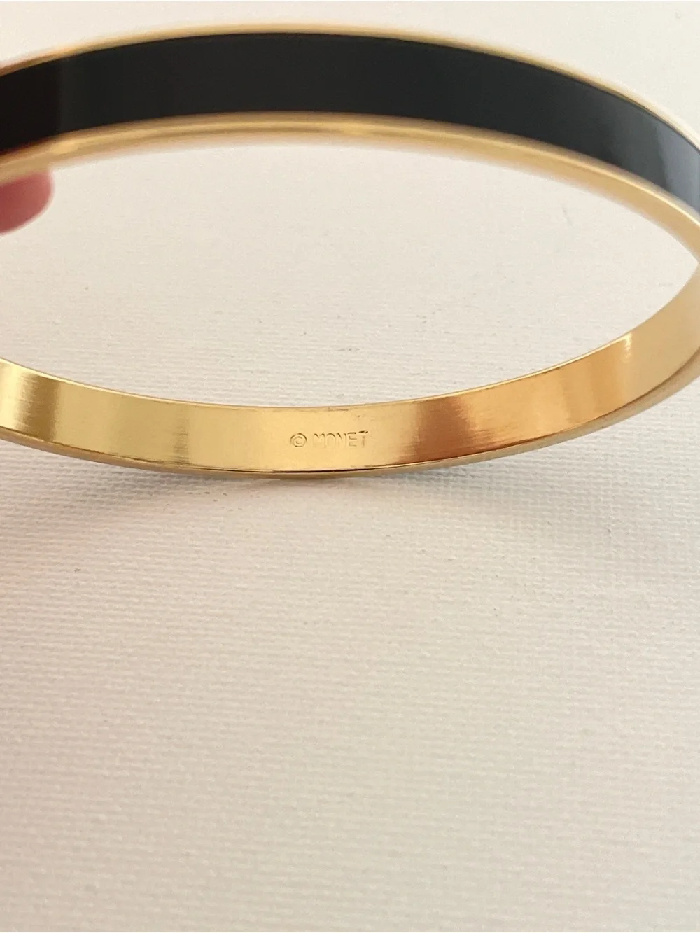 Vintage Monet Bangle Bracelets Set of 3 Gold Plate and Black Enamel Size 7.75